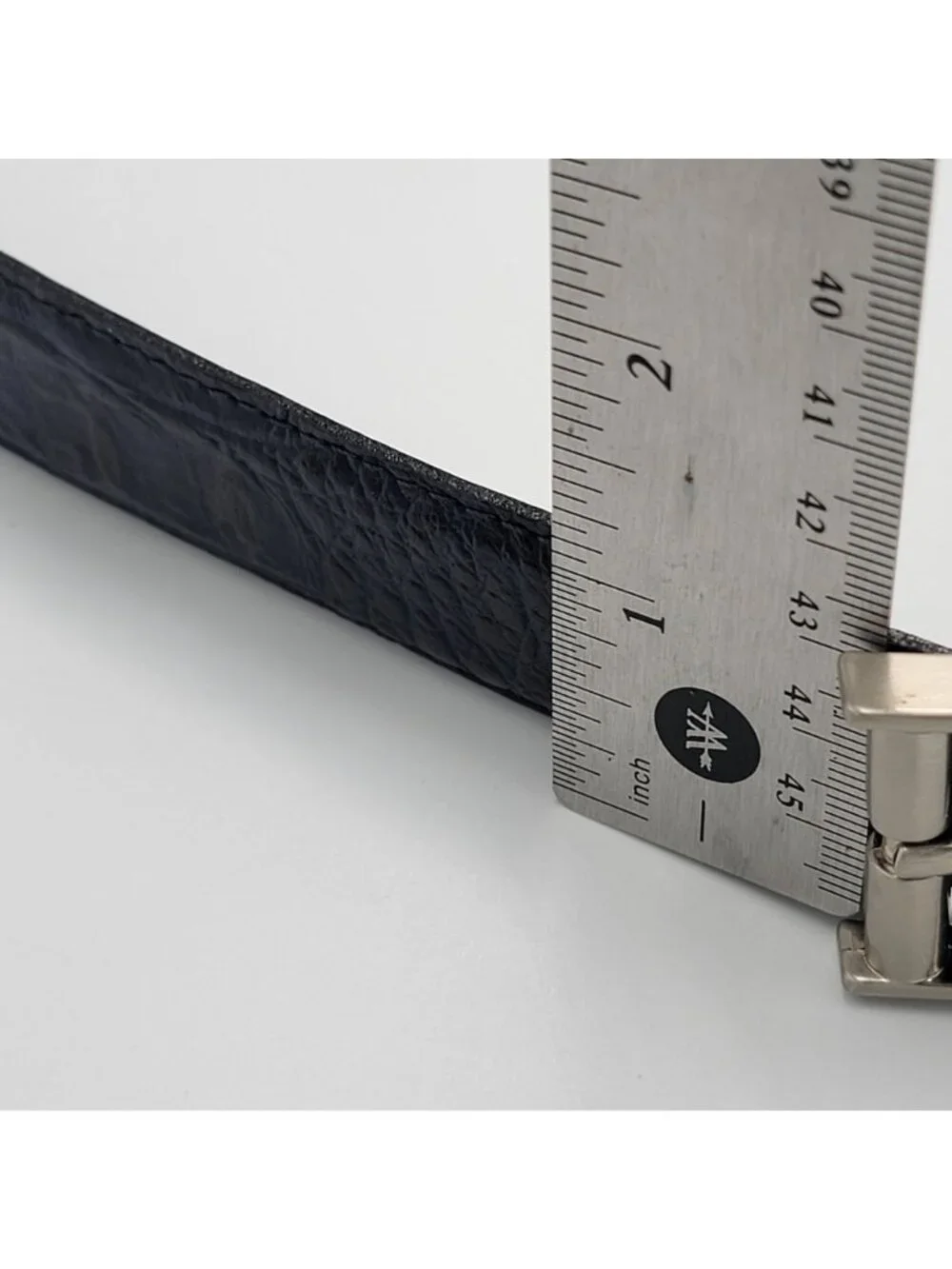 Vtg Giorgio Brutini Genuine Navy Blue Leather Belt With Embossed Texture & Silve